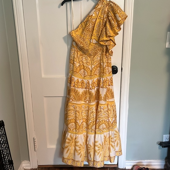 ‼️LAST CHANCE - Farm Rio Ainika tapestry yellow one shoulder maxi dress - Picture 3 of 10